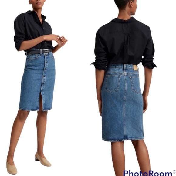 Everlane Skirts Everlane The Denim Button Down Pencil Skirt Preppy